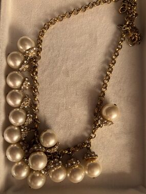 J.Crew Faux Pearl & Crystal Cluster Statement Necklace Gold Tone
